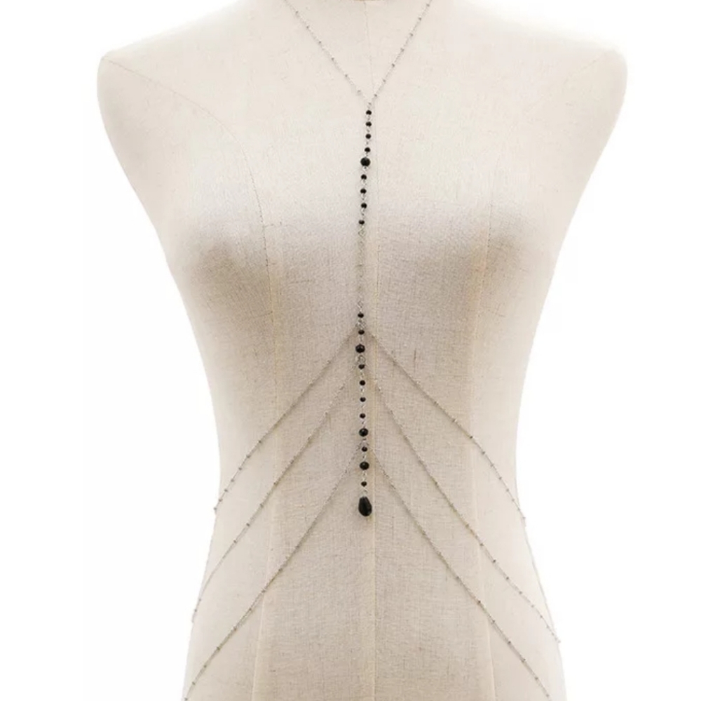 Silver with Black Beads Body Chain